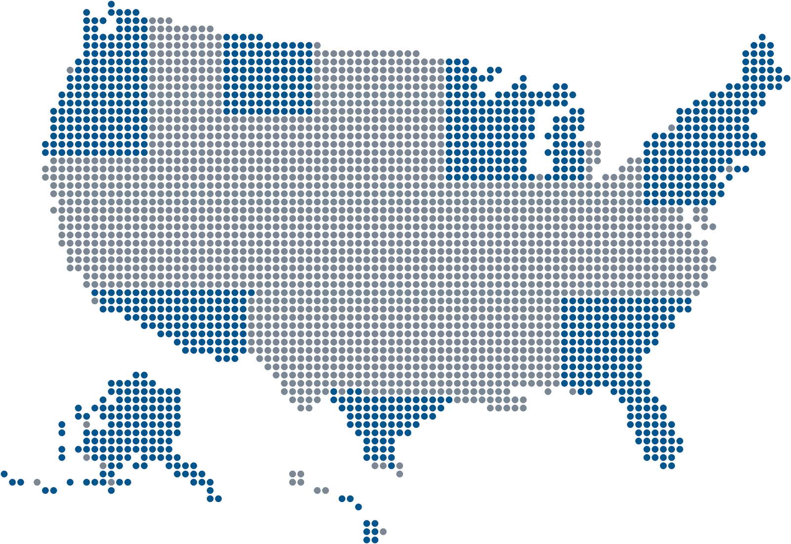Dotted map of the United States, including Alaska and Hawaii, marking Talent Forge Group's nationwide recruiting reach